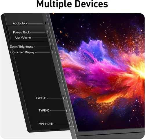 Miniatura 5 de KOORUI Monitor portátil de 15.6 pulgadas FHD 1080P IPS, segunda pantalla para viajes y oficina, monitor de juegos USB-C HDMI con soporte y altavoces