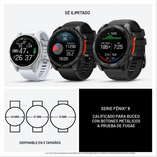 Miniatura 8 de Garmin fēnix® 8 – 43mm, AMOLED, Zafiro, Smartwatch GPS Multisport Premium, Batería de Larga Duración, Certificado para Buceo, Linterna LED Oro suave