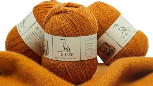 Miniatura 13 de Hilo de ganchillo 100% de lana merino para tejer, 3 capas, lujoso, cálido, suave, ligero, color azul (beige)