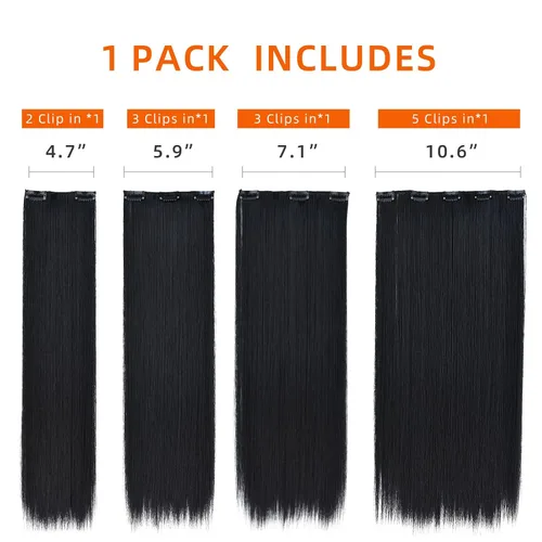 Miniatura 6 de Extensión de cabello negro oscuro, extensiones de cabello con clip, de 18 pulgadas, ondulado, sintético, 5.5 onzas, HSPCYGG de 22 pulgadas, cabello