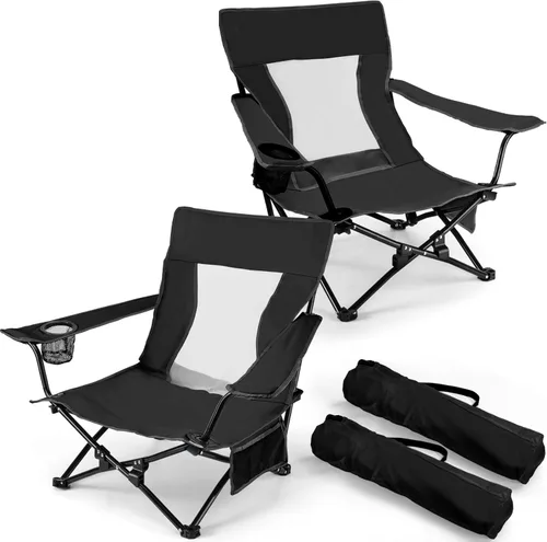 Joyfair Silla de camping de playa (paquete de 2), silla plegable al aire libre para adultos, silla portátil resistente con reposabrazos para pesca