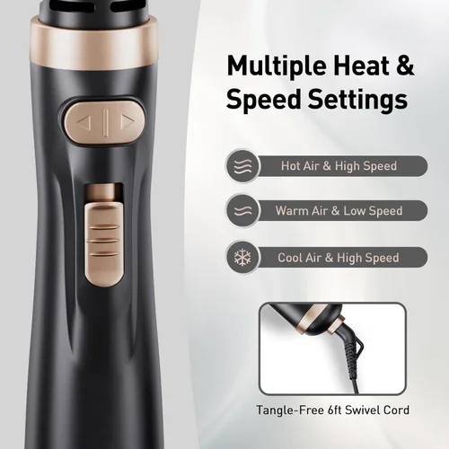 Miniatura 4 de Beautimeter Cepillo Secador de Pelo 3 en 1, Cepillo Secador Rotativo con Cepillos de 2 Pulgadas y 1.5 Pulgadas Dorado