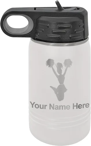 Miniatura 30 de LaserGram Botella de agua personalizada, animadora, acero inoxidable de doble pared aislada al vacío con popote superior, regalo grabado