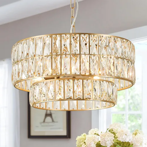 Miniatura 17 de Lámpara Colgante de Cristal de 4 Luces Araña Moderna Negra Pequeña de 12" Cristal Semi Empotrada Luz de Techo Redonda para Isla de Cocina, Negro