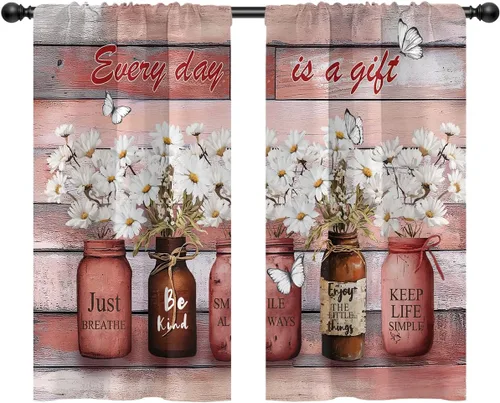 Miniatura 41 de Cortinas de cocina de estilo granja occidental con bolsillo para cortinero, pequeñas y cortas, estilo café rústico, cabaña, puerta de granero