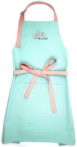 Miniatura 11 de Delantal para niños - Delantal de cocina personalizado bordado con nombre, ajustable, de algodón, con bolsillos, para cocinar rosado (01 Pink)