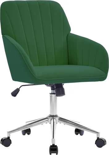 Miniatura 24 de Silla de oficina de terciopelo a rayas, silla ergonómica giratoria de 360° con respaldo alto, base dorada y ruedas, silla moderna de altura Rosa