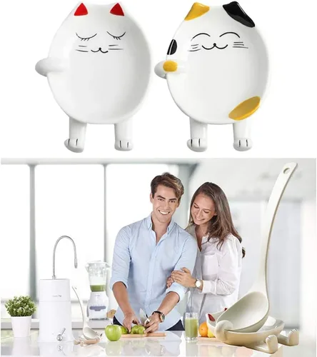 Miniatura 5 de Soporte de cuchara de cerámica multifuncional para cocina, con forma de gato, soporte para utensilios de cocina, soporte para tapa de olla, soporte