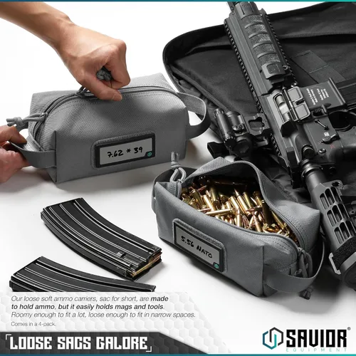 Miniatura 2 de Savior Equipment Paquete de 4 bolsas tácticas Loose Sacs, para munición de armas de fuego, con parches de identificación incluidos, funda blanda