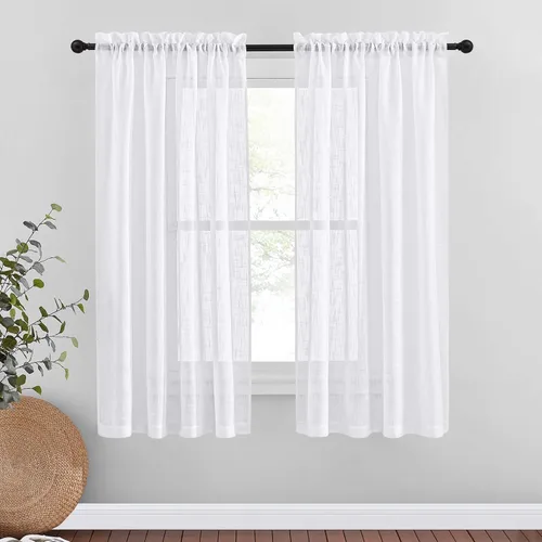 Miniatura 31 de NICETOWN Cortinas traslúcidas cortas para dormitorio, 45 pulgadas de largo, con textura de lino, cortinas semitransparentes de gasa que mantienen