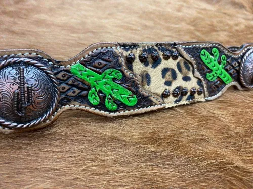 Miniatura 2 de Showman Correa con incrustaciones de guepardo con detalles de cactus pintados a mano