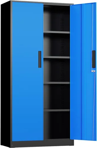 Miniatura 32 de INTERGREAT Gabinete de almacenamiento de acero con cerradura, gabinetes de almacenamiento de metal con cerradura con 2 estantes ajustables, gabinete