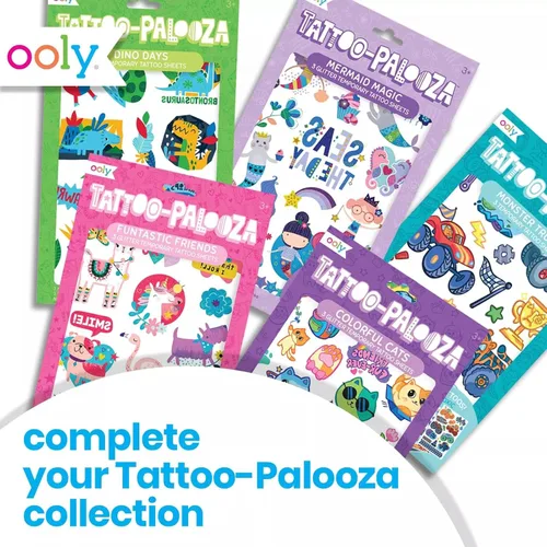 Miniatura 6 de Ooly 50 tatuajes temporales con purpurina para niños, tatuajes temporales seguros y no tóxicos, regalos de fiesta para niños, excelentes rellenos