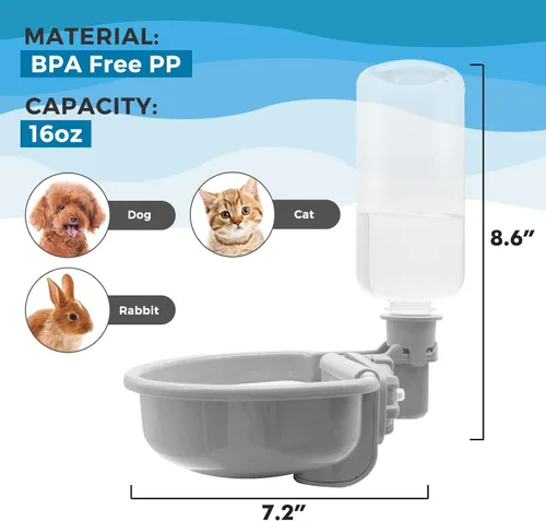 Miniatura 6 de Vannon Botella de agua para mascotas de 16oz, dispensador de tazón de agua por gravedad para jaula, dispensador de agua anti-desbordamiento