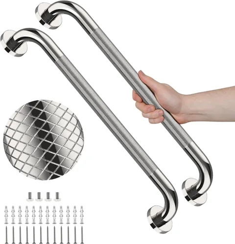 Miniatura 12 de Barras de agarre de ducha de 16 pulgadas para bañeras, paquete de 2 barras de agarre de baño de acero inoxidable, riel de seguridad moleteado