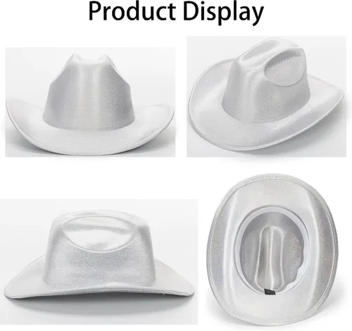 Miniatura 4 de Mealah Sombrero de vaquero holográfico brillante del oeste para mujer, sombrero de vaquera disco para boda, fiesta de disfraces musicales