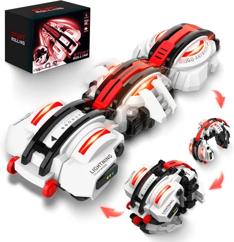 BAZADER Coche RC con luces LED – Juguete de rollo de 360° con control remoto, cumpleaños para niños de 7, 8, 9, 10, 11 años, 2 baterías a partir de