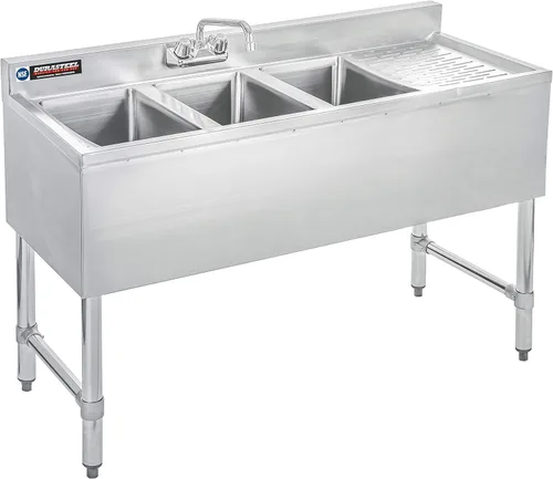 Miniatura 9 de DuraSteel Fregadero de cocina comercial de 3 compartimentos, fregadero de cocina comercial NSF de acero inoxidable triple de tres bahías con grifo