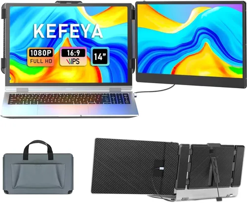 KEFEYA Extensor de Pantalla para Laptop, Extensión de Monitor Portátil de 14" FHD 1080P IPS de Doble Pantalla, Monitor Portátil para Laptops de