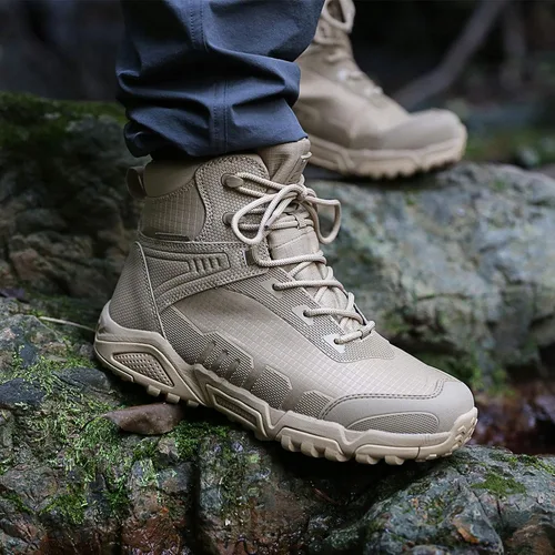 Miniatura 6 de FREE SOLDIER Botas de senderismo impermeables para hombre, botas de trabajo ligeras, botas tácticas militares, botas de combate duraderas