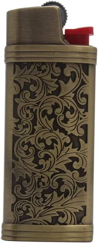 Funda para encendedor clásico vintage de metal floral de un lado para mini BIC encendedor J5, regalo para mujeres y hombres Plata+oro+brozne (3