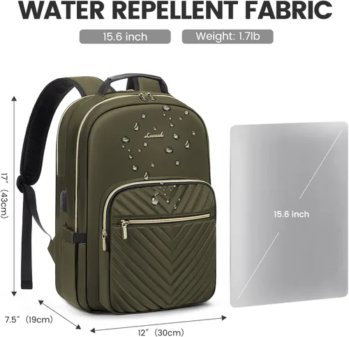 Miniatura 4 de LOVEVOOK Mochila para laptop de 15.6 pulgadas para mujer, bonita mochila de viaje para mujer, bolsa profesional para computadora portátil, Taro Gris