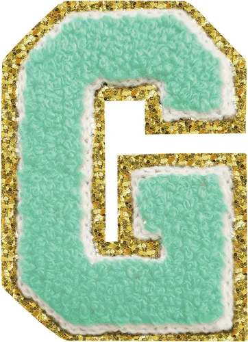 Miniatura 130 de Parches de letras termo-adhesivas de felpilla para chaquetas, parches de letras universitarias con brillantina para planchar en la letra azul A