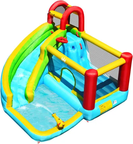Miniatura 6 de HONEY JOY Tobogán acuático inflable y casa de rebote con piscina de chapoteo, pared de escalada, tobogán acuático inflable para interiores