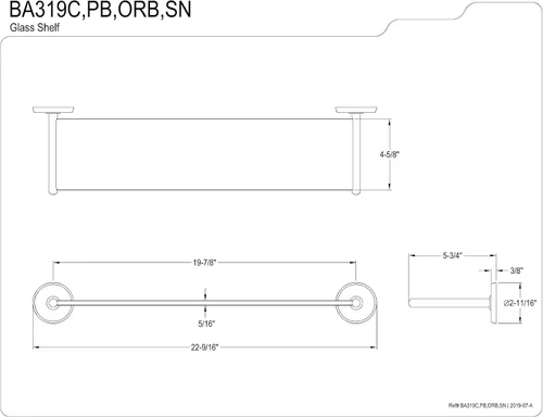 Miniatura 2 de Kingston Brass BA319PB - Estante de cristal clásico, latón pulido