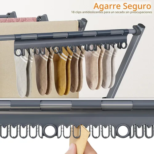 Miniatura 8 de HOMIDEC Tendedero de secado de ropa, 12 postes de secado grandes con clips para calcetines, estante de secado de ropa, plegable, portátil, para Plata