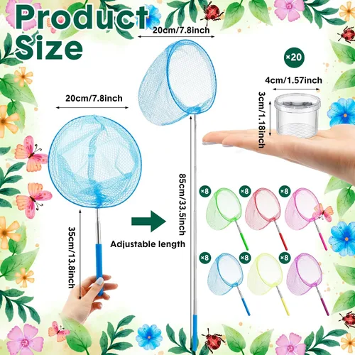 Miniatura 2 de Arrowbash 48 redes de pesca de mariposa para niños, redes de pesca de mariposas telescópicas coloridas con mango de acero inoxidable de 34 pulgadas