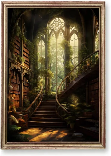 Miniatura 8 de Lienzo gótico de la academia oscura, arte de pared, arte victoriano vintage, arte medieval con castillo medieval, pósteres de biblioteca, cuadros