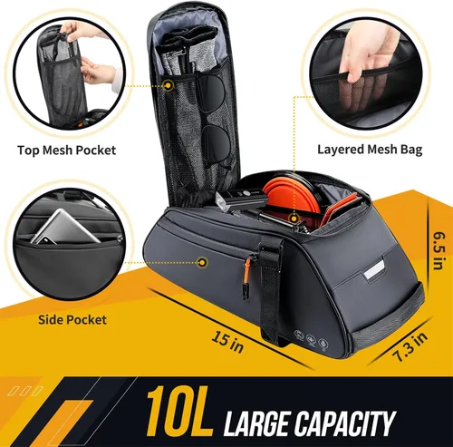 Miniatura 5 de WOTOW Bolsa impermeable para portabicicletas – Bolsa de maletero de bicicleta de gran capacidad de 10 L, alforjas reflectantes para sillín