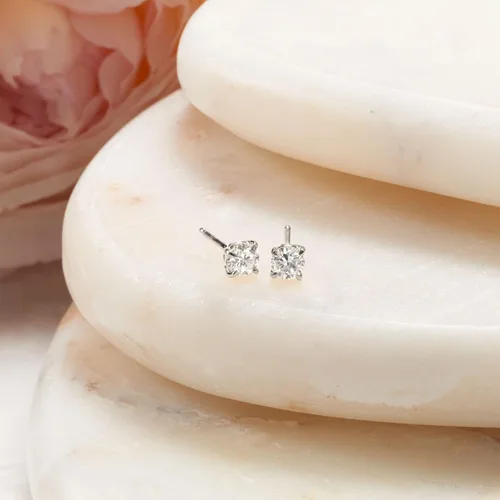 Miniatura 3 de Ross-Simons Aretes de oro blanco de 14 quilates con diamantes I-J Color claridad I2-I3