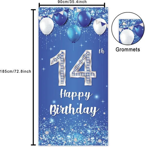 Miniatura 2 de COOSOAR Cartel de feliz cumpleaños número 14, globos de cristal brillantes estrellas confeti decoración para niños y niñas, fiesta de cumpleaños