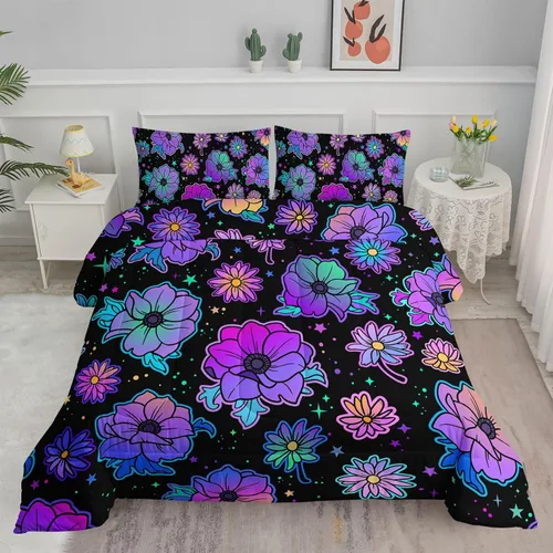 Miniatura 14 de Axolotl - Juego de ropa de cama para niños con diseño de gatos de dibujos animados tamaño individual, juego de edredón con líneas degradadas y lindo