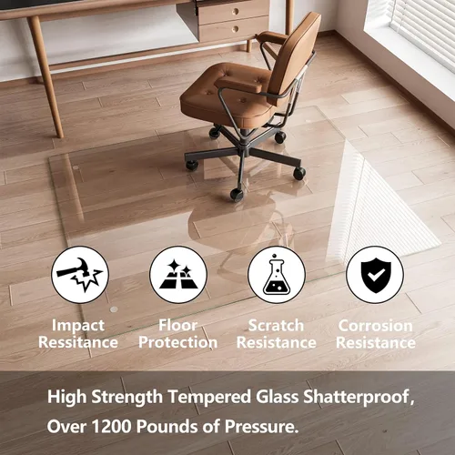 Miniatura 4 de Koonmi Tapete de cristal para silla de alfombra, 36 x 55 pulgadas, tapete para silla de oficina, tapete de vidrio templado con bordes redondeados