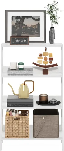 Miniatura 19 de Furinno Estantería de escalera de 4 niveles, estantería con diseño de marco abierto, estantes de almacenamiento de pie, estante de almacenamiento