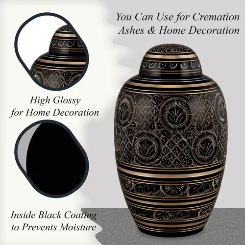 Miniatura 3 de Forever URNS Urna de cremación para adultos con acabado grabado a mano de latón negro Beauty para cenizas humanas de mujeres y hombres, 200 pulgadas