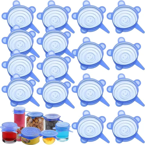 Patelai Paquete de 16 fundas de silicona para tarros de silicona del mismo tamaño, tapas elásticas más gruesas y reutilizables, fundas expandibles