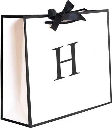 Miniatura 36 de QLSKO - Bolsa de regalo inicial con lazo de cinta, bolsa de papel horizontal personalizada, bolsa de regalo con monograma para cumpleaños