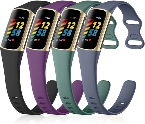Miniatura 13 de GEAK Paquete de 4 correas delgadas compatibles con correas Fitbit Charge 5/6 para mujeres y hombres, pulseras de repuesto deportivas de silicona