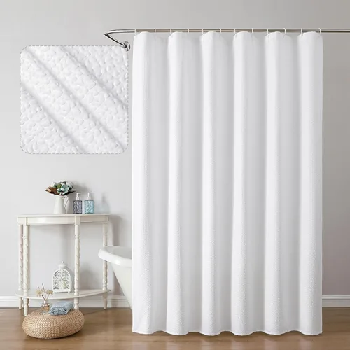 Miniatura 45 de OWENIE Cortina de ducha blanca para baño, 96 pulgadas, extra larga, elegante cortina de ducha de tela texturizada en relieve 3D, repelente al agua