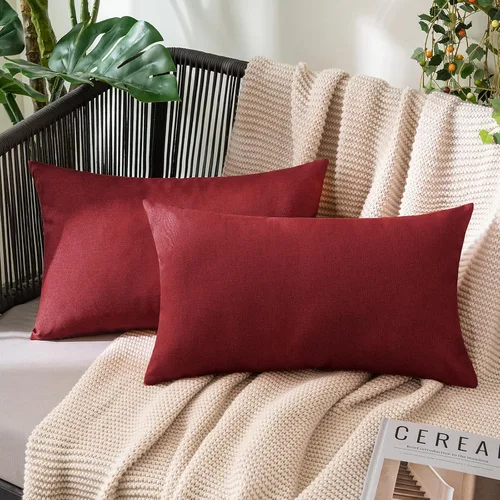 Miniatura 73 de MIULEE Paquete de 2 fundas decorativas para almohadas de exterior, sólidas, impermeables, de lino sintético, estilo granja de jardín, fundas de Óxido