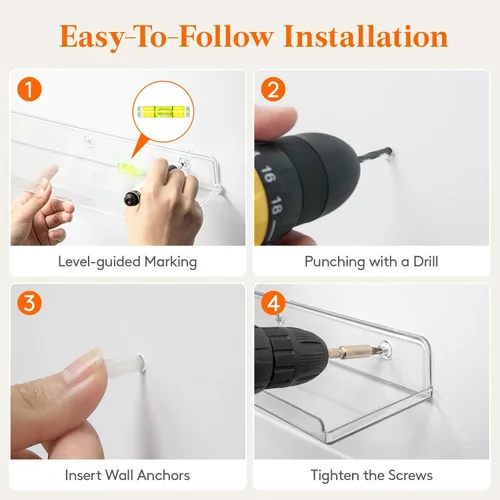 Miniatura 8 de Lifewit Estantes flotantes para pared, paquete de 8 estantes acrílicos transparentes de 15 pulgadas, decoración de habitación