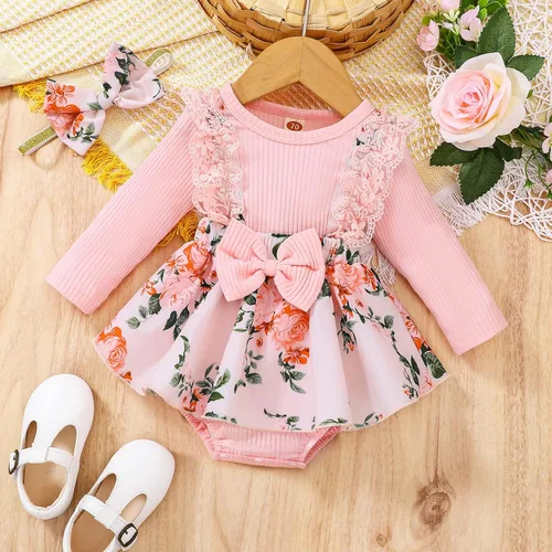 Miniatura 58 de Mameluco de encaje para bebé niña con volantes, manga larga, para recién nacido, otoño, invierno