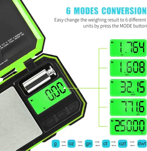 Miniatura 4 de Báscula de bolsillo de gramos Fuzion, báscula digital para joyería de 500 g x 0.01 g, báscula mini de 6 modos de conversión con pantalla LCD, tara