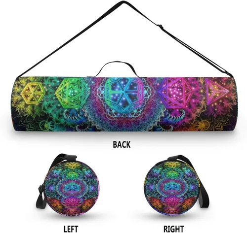 Miniatura 8 de Mandala Yoga Mat Bolsa Portador Cremallera Completa Tamaño Extra Grande 7.9 in*29.9 in Correa Ajustable Pilates Gimnasio Tote Bag Ejercicio Noche