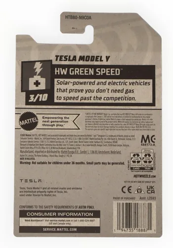 Miniatura 2 de Mattel Hot Wheels Tesla Model Y, HW Verde Speed 3/10 [Azul] 15/250