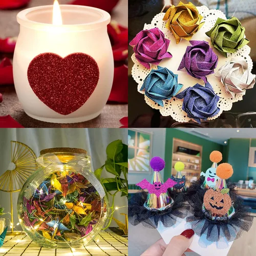 Miniatura 4 de FEILIBAY 20 hojas de papel de cartulina con purpurina rosa, tamaño A4, para manualidades, decoraciones de cumpleaños y bodas, embalaje de caja